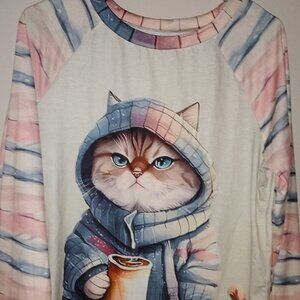 Long Sleeve kitten Design Top